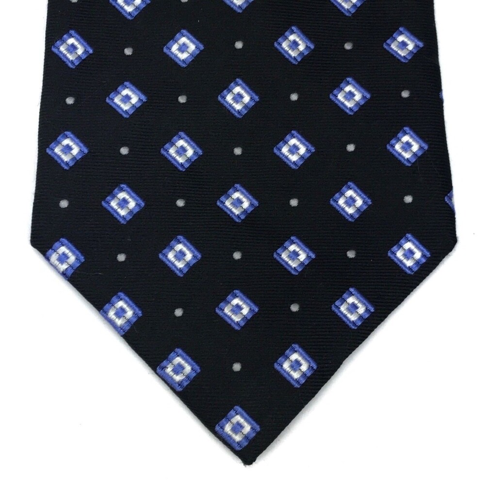 Jos A Bank Tie Executive Collection Foulard Black Blue White Necktie 100% Silk